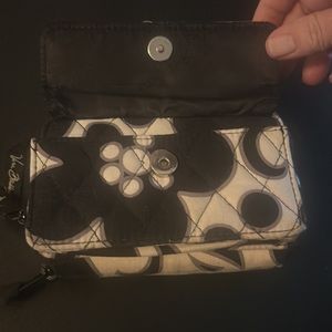 Vera Bradley Black and Cream Wristlet Wallet with Strap